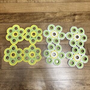 2 Vintage Crocheted Pot Holders Hot Pad Round Square Gand Cottage Kitchen Linens